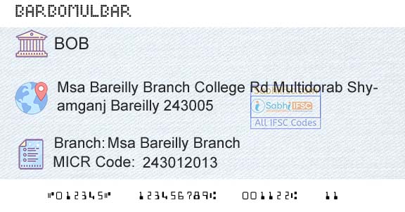 Bank Of Baroda Msa Bareilly BranchBranch 