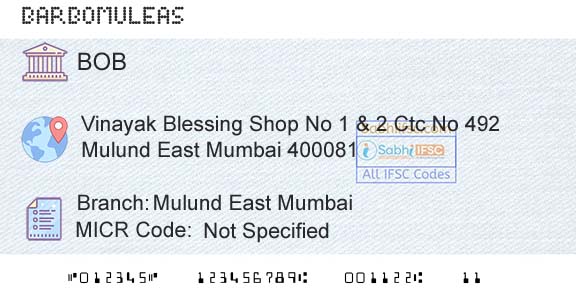 Bank Of Baroda Mulund East MumbaiBranch 