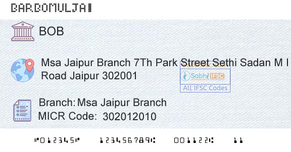 Bank Of Baroda Msa Jaipur BranchBranch 
