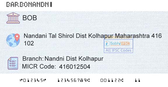 Bank Of Baroda Nandni Dist KolhapurBranch 