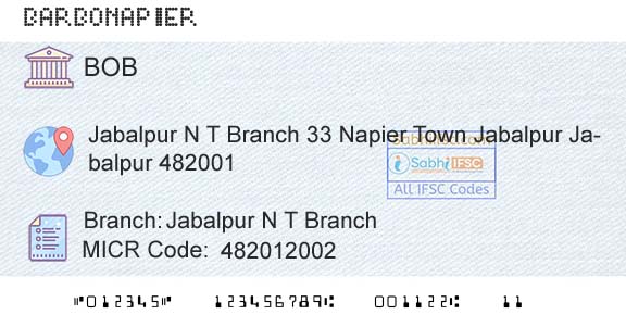Bank Of Baroda Jabalpur N T BranchBranch 