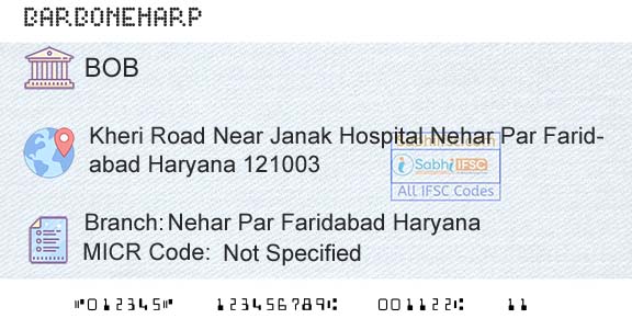 Bank Of Baroda Nehar Par Faridabad HaryanaBranch 