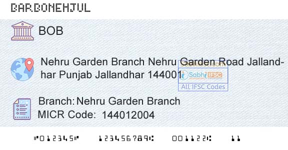 Bank Of Baroda Nehru Garden BranchBranch 