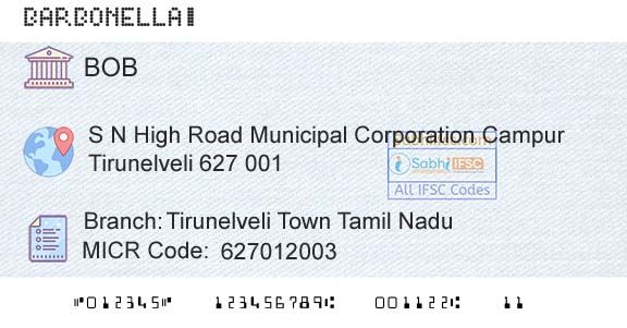 Bank Of Baroda Tirunelveli Town Tamil NaduBranch 