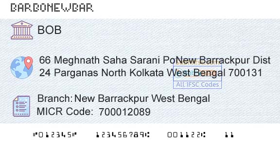 Bank Of Baroda New Barrackpur West BengalBranch 