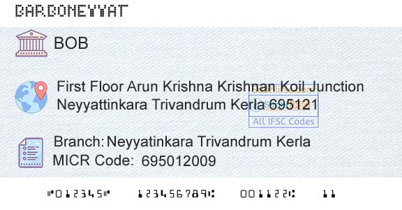 Bank Of Baroda Neyyatinkara Trivandrum KerlaBranch 