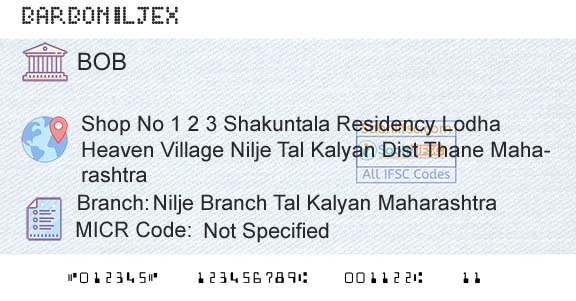 Bank Of Baroda Nilje Branch Tal Kalyan MaharashtraBranch 