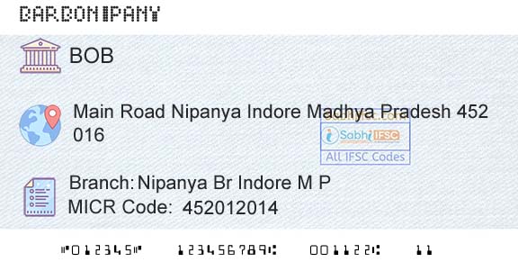 Bank Of Baroda Nipanya Br Indore M P Branch 