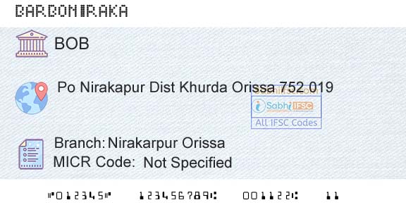 Bank Of Baroda Nirakarpur OrissaBranch 