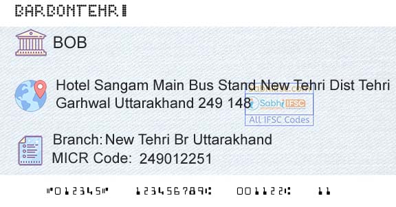 Bank Of Baroda New Tehri Br UttarakhandBranch 