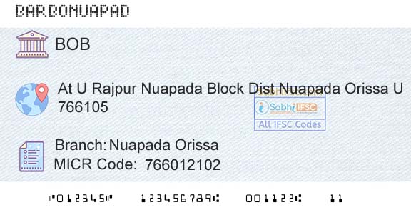 Bank Of Baroda Nuapada OrissaBranch 