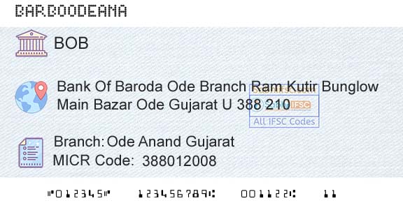 Bank Of Baroda Ode Anand GujaratBranch 
