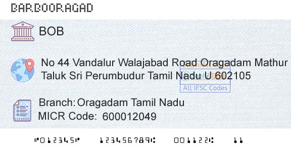 Bank Of Baroda Oragadam Tamil NaduBranch 