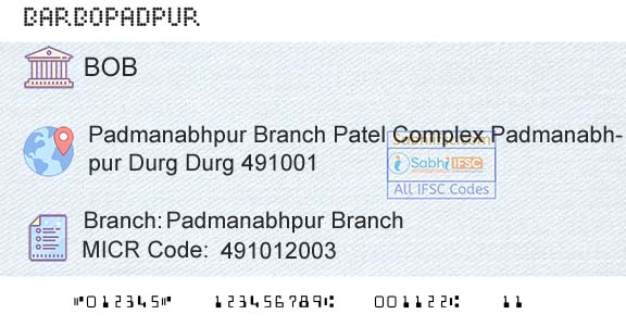 Bank Of Baroda Padmanabhpur BranchBranch 