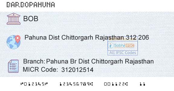 Bank Of Baroda Pahuna Br Dist Chittorgarh RajasthanBranch 