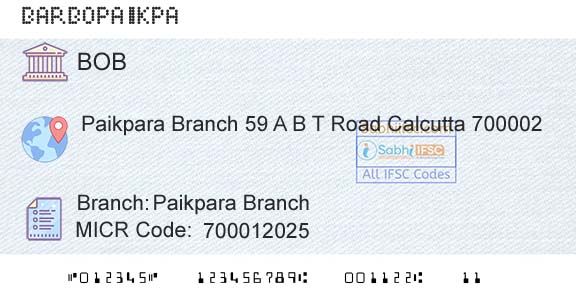 Bank Of Baroda Paikpara BranchBranch 