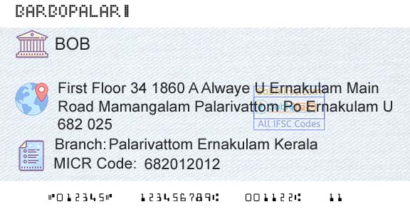 Bank Of Baroda Palarivattom Ernakulam KeralaBranch 