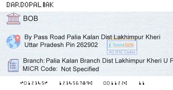 Bank Of Baroda Palia Kalan Branch Dist Lakhimpur Kheri U P Branch 