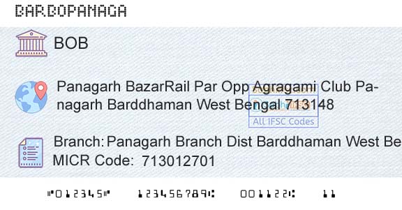Bank Of Baroda Panagarh Branch Dist Barddhaman West BengalBranch 