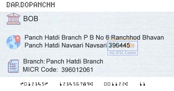 Bank Of Baroda Panch Hatdi BranchBranch 