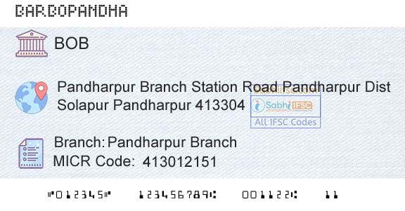 Bank Of Baroda Pandharpur BranchBranch 