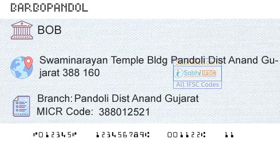 Bank Of Baroda Pandoli Dist Anand GujaratBranch 