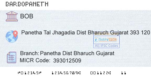 Bank Of Baroda Panetha Dist Bharuch GujaratBranch 