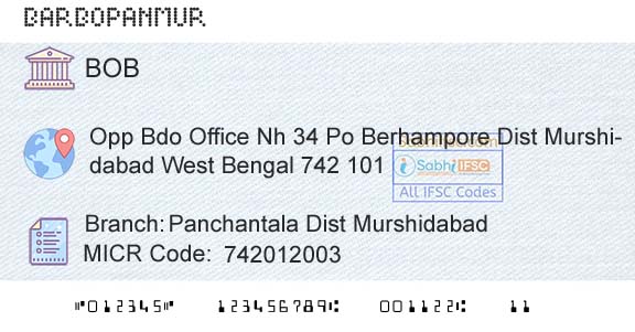 Bank Of Baroda Panchantala Dist MurshidabadBranch 