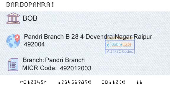 Bank Of Baroda Pandri BranchBranch 