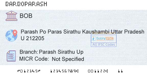 Bank Of Baroda Parash Sirathu UpBranch 