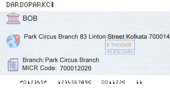 Bank Of Baroda Park Circus BranchBranch 
