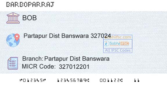 Bank Of Baroda Partapur Dist BanswaraBranch 