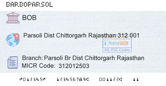 Bank Of Baroda Parsoli Br Dist Chittorgarh RajasthanBranch 
