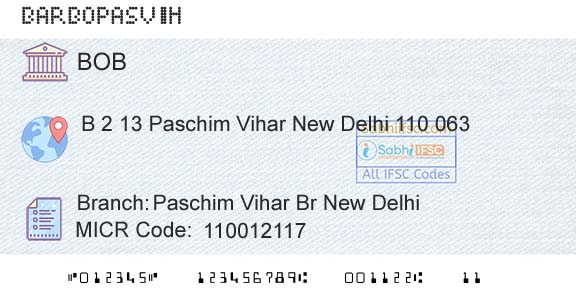 Bank Of Baroda Paschim Vihar Br New DelhiBranch 