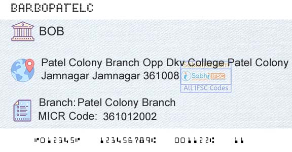 Bank Of Baroda Patel Colony BranchBranch 