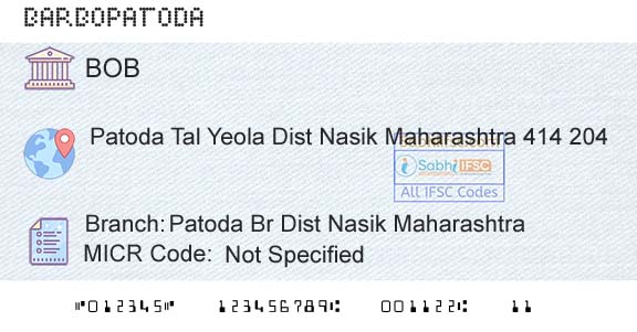 Bank Of Baroda Patoda Br Dist Nasik MaharashtraBranch 
