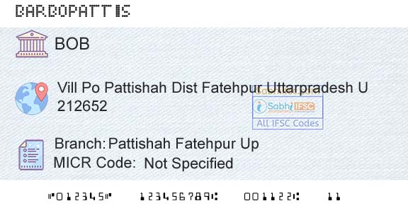 Bank Of Baroda Pattishah Fatehpur UpBranch 