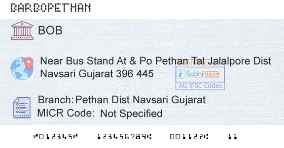 Bank Of Baroda Pethan Dist Navsari GujaratBranch 