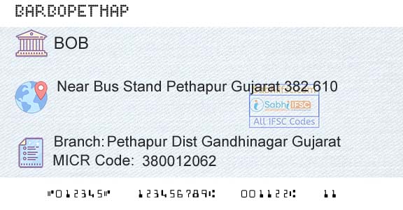 Bank Of Baroda Pethapur Dist Gandhinagar GujaratBranch 
