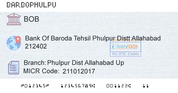 Bank Of Baroda Phulpur Dist Allahabad UpBranch 