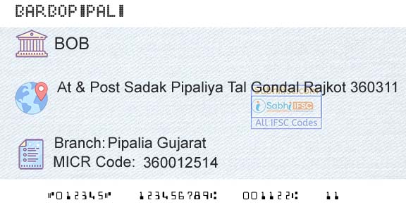 Bank Of Baroda Pipalia GujaratBranch 