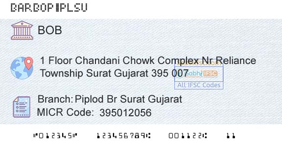 Bank Of Baroda Piplod Br Surat GujaratBranch 