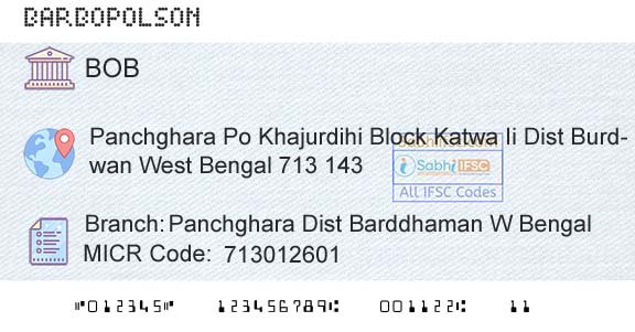 Bank Of Baroda Panchghara Dist Barddhaman W BengalBranch 