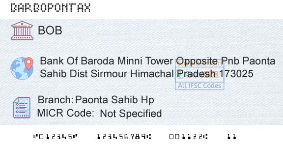 Bank Of Baroda Paonta Sahib HpBranch 