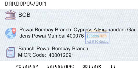 Bank Of Baroda Powai Bombay BranchBranch 