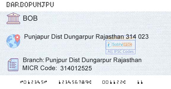 Bank Of Baroda Punjpur Dist Dungarpur RajasthanBranch 