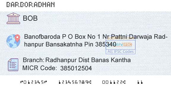 Bank Of Baroda Radhanpur Dist Banas KanthaBranch 