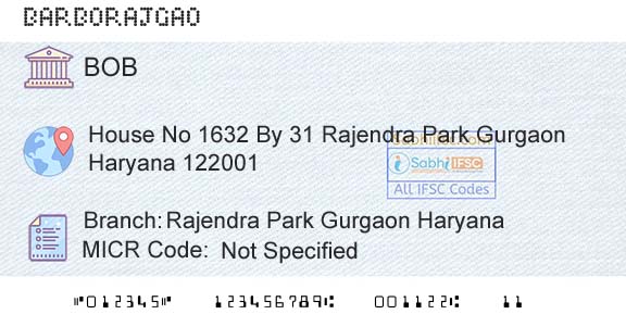 Bank Of Baroda Rajendra Park Gurgaon HaryanaBranch 