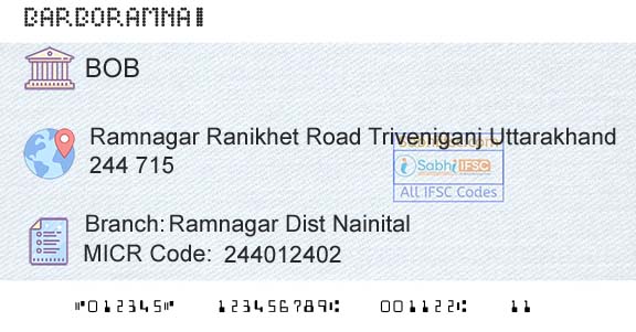 Bank Of Baroda Ramnagar Dist NainitalBranch 