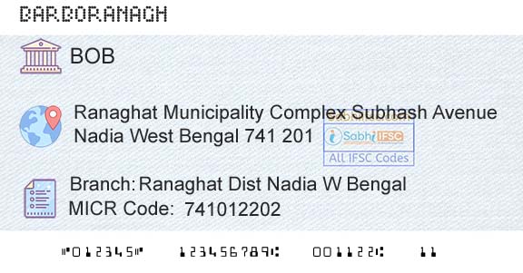 Bank Of Baroda Ranaghat Dist Nadia W BengalBranch 